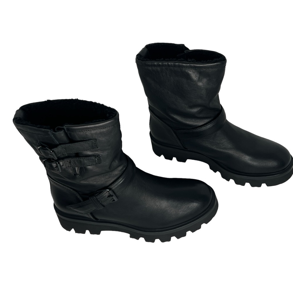 Ross & Snow Women’s Lucky Black Shearling Lining Leather Moto Boots Size 11 - Picture 15 of 16